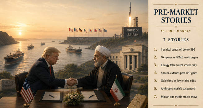 Iran Deal Sends Oil Below $80 for First Time Since March, SpaceX Extends Rally and G7 Opens in Evian: 7 Pre-Market Reads for Monday