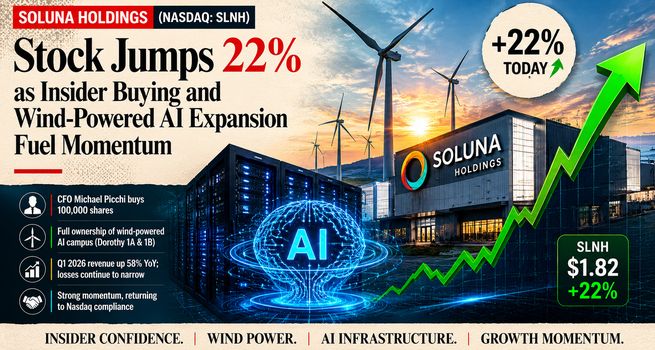 Soluna Holdings (NASDAQ: SLNH) Stock Jumps 22% as Insider Buying and Wind-Powered AI Expansion Fuel Momentum