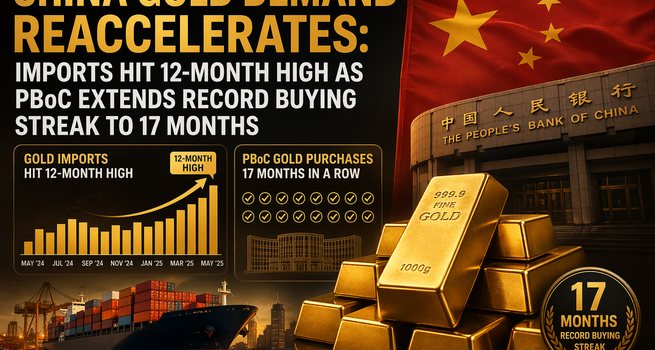 China Gold Demand Reaccelerates: Imports Hit 12-Month High as PBoC Extends Record Buying Streak to 17 Months