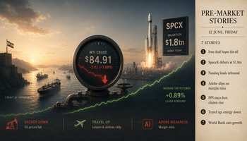 Oil Crashes on Iran's "Great Settlement," SpaceX Debuts at $1.8 Trillion as Space Stocks Soar and Adobe Falls on a Margin Miss: 7 Reads Before Friday's Bell